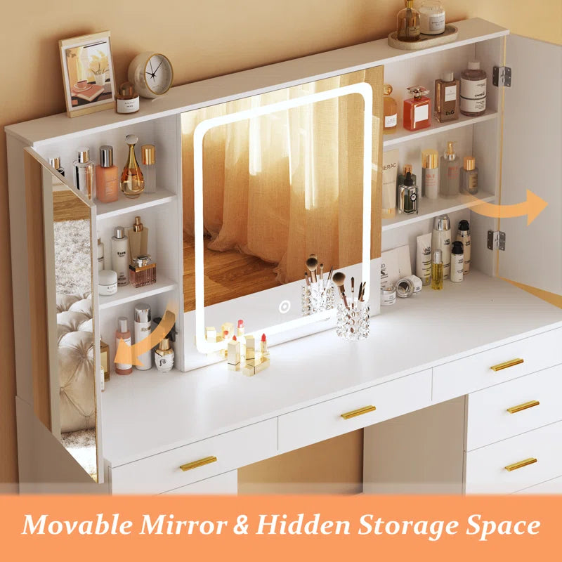 Leviana Large Makeup Vanity Desk with 11 Drawers And Dressing Mirror