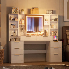 Jenshanak Dresser table with three lighting modes large makeup vanity desk with lighted mirror