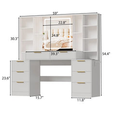 Jenshanak Dresser table with three lighting modes large makeup vanity desk with lighted mirror