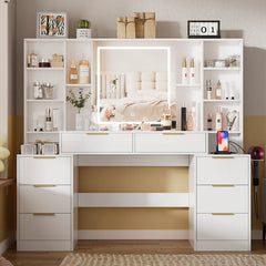 Jenshanak Dresser table with three lighting modes large makeup vanity desk with lighted mirror