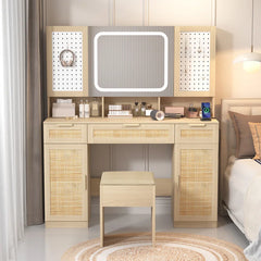 Daslop Large Makeup Vanity Set with LED Mirror Cabinet, USB & Power Outlet,3 Drawers and 5 Doors