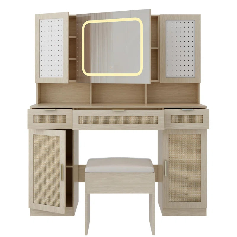 Daslop Large Makeup Vanity Set with LED Mirror Cabinet, USB & Power Outlet,3 Drawers and 5 Doors