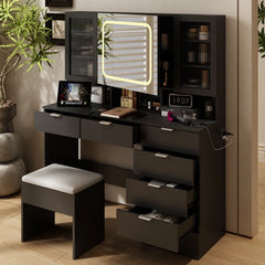 Nafrod Large Makeup Vanity Set with Lights USB & Power Outlet and 7 Drawers