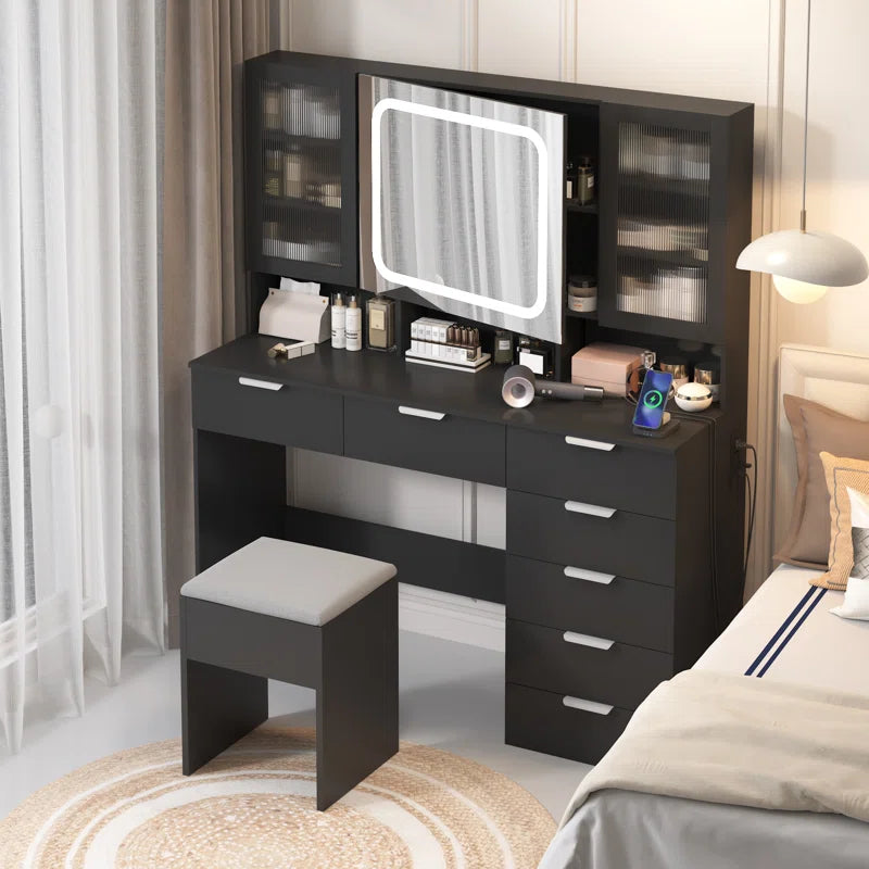 Nafrod Large Makeup Vanity Set with Lights USB & Power Outlet and 7 Drawers