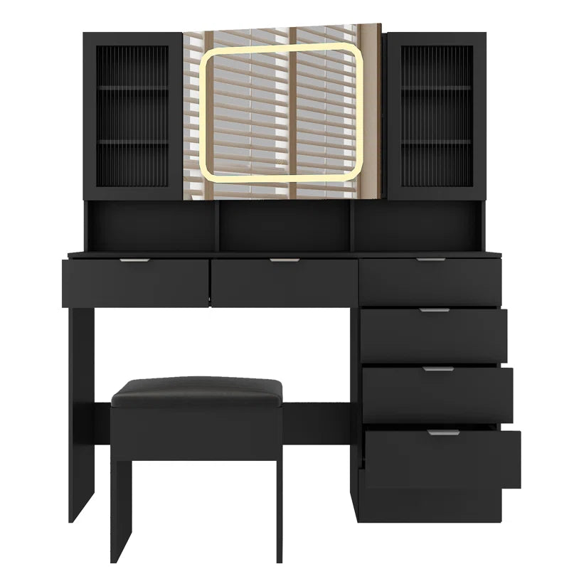 Nafrod Large Makeup Vanity Set with Lights USB & Power Outlet and 7 Drawers