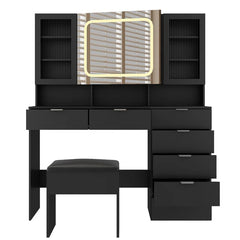 Nafrod Large Makeup Vanity Set with Lights USB & Power Outlet and 7 Drawers