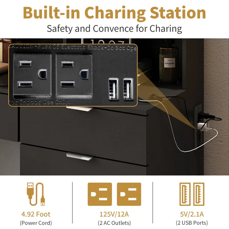Nafrod Large Makeup Vanity Set with Lights USB & Power Outlet and 7 Drawers