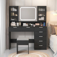 Nafrod Large Makeup Vanity Set with Lights USB & Power Outlet and 7 Drawers