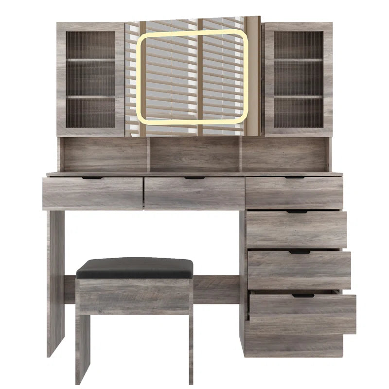 Nafrod Large Makeup Vanity Set with Lights USB & Power Outlet and 7 Drawers