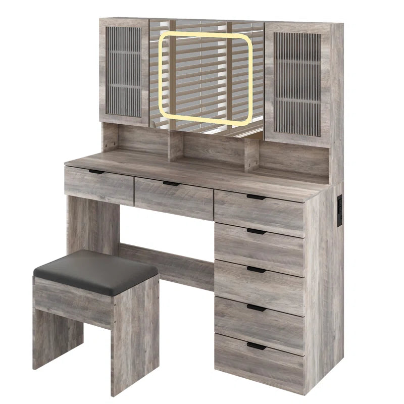 Nafrod Large Makeup Vanity Set with Lights USB & Power Outlet and 7 Drawers