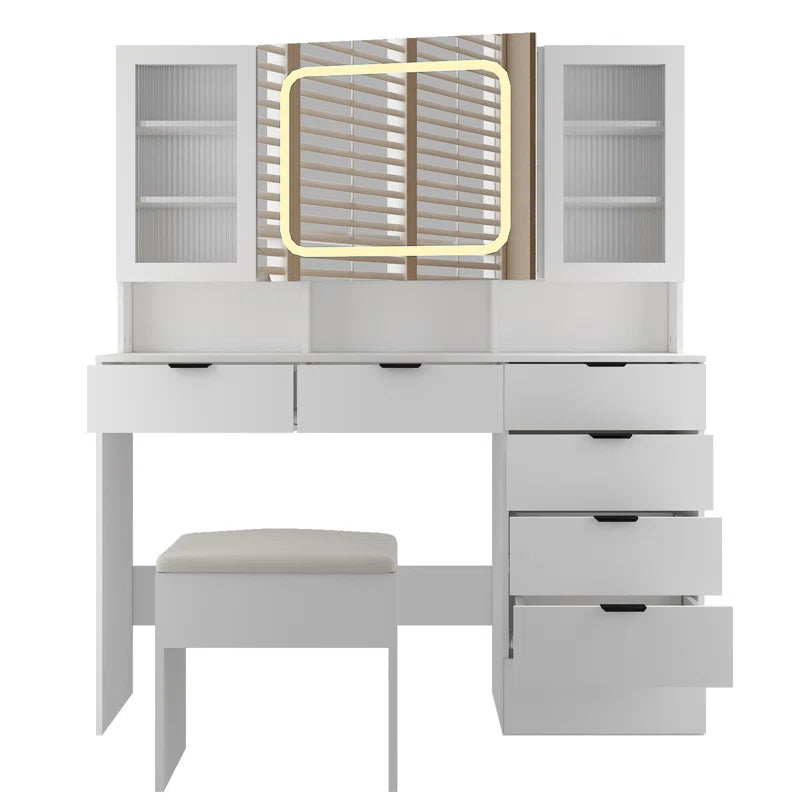 Nafrod Large Makeup Vanity Set with Lights USB & Power Outlet and 7 Drawers