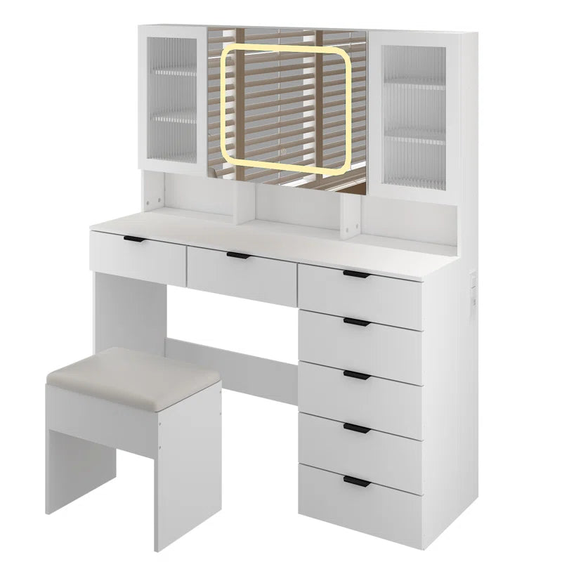 Nafrod Large Makeup Vanity Set with Lights USB & Power Outlet and 7 Drawers