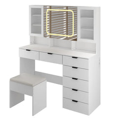 Nafrod Large Makeup Vanity Set with Lights USB & Power Outlet and 7 Drawers