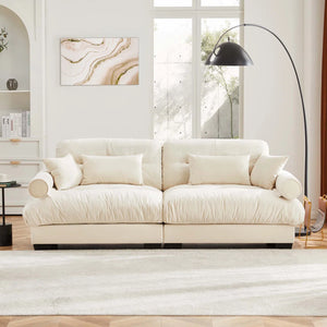 Modern Large 2-Seater Velvet Sofa with Bolstered Armrests & Pillows