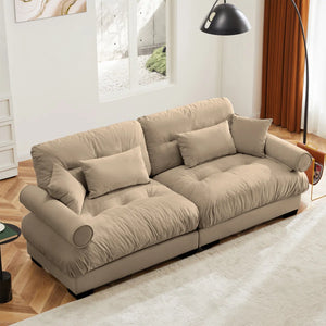 Modern Large 2-Seater Velvet Sofa with Bolstered Armrests & Pillows