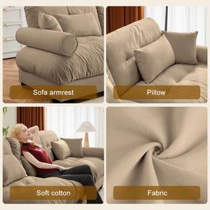 Modern Large 2-Seater Velvet Sofa with Bolstered Armrests & Pillows