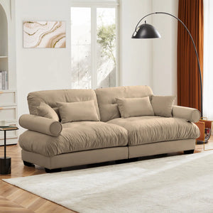 Modern Large 2-Seater Velvet Sofa with Bolstered Armrests & Pillows