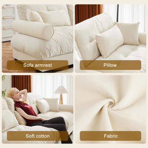 Modern Large 2-Seater Velvet Sofa with Bolstered Armrests & Pillows