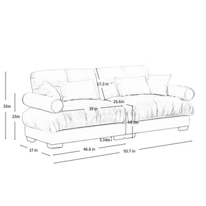 Modern Large 2-Seater Velvet Sofa with Bolstered Armrests & Pillows