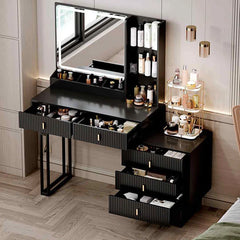 Perry Large Vanity Desk with Dimmable Touch Mirror, Charging Station & Storage Drawers