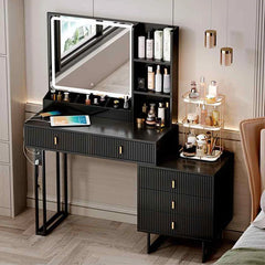 Perry Large Vanity Desk with Dimmable Touch Mirror, Charging Station & Storage Drawers