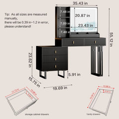 Perry Large Vanity Desk with Dimmable Touch Mirror, Charging Station & Storage Drawers