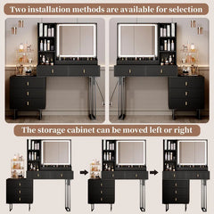 Perry Large Vanity Desk with Dimmable Touch Mirror, Charging Station & Storage Drawers