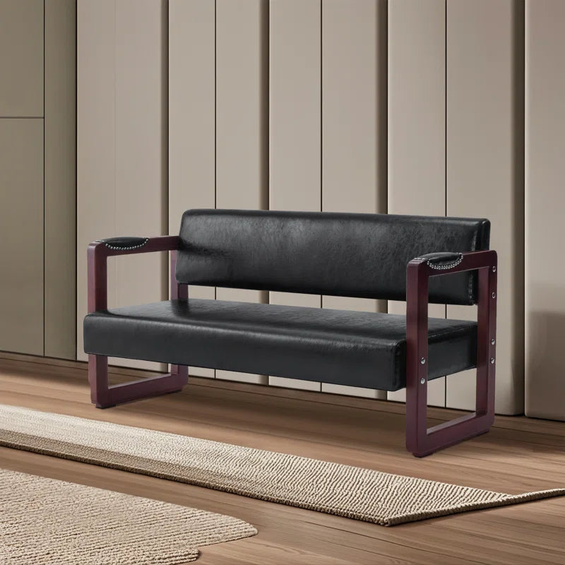 Dharishan Faux Leather Bench with Backrest and Rivet Detailing for Waiting Room Seating