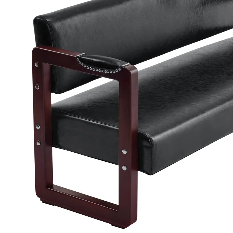 Dharishan Faux Leather Bench with Backrest and Rivet Detailing for Waiting Room Seating