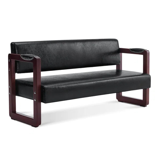 Dharishan Faux Leather Bench with Backrest and Rivet Detailing for Waiting Room Seating