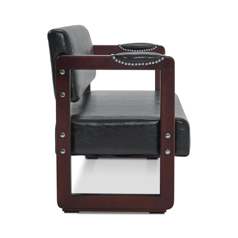Dharishan Faux Leather Bench with Backrest and Rivet Detailing for Waiting Room Seating
