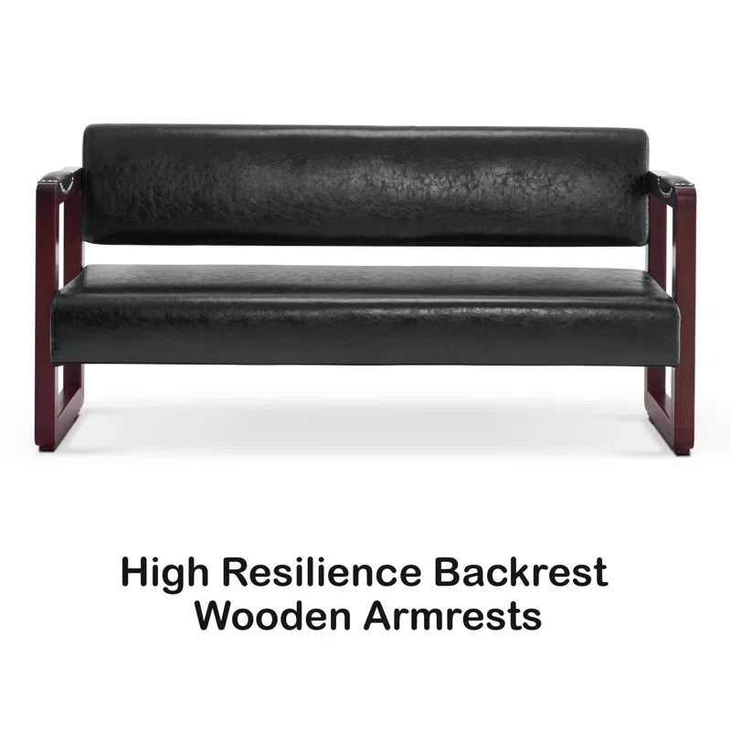 Dharishan Faux Leather Bench with Backrest and Rivet Detailing for Waiting Room Seating
