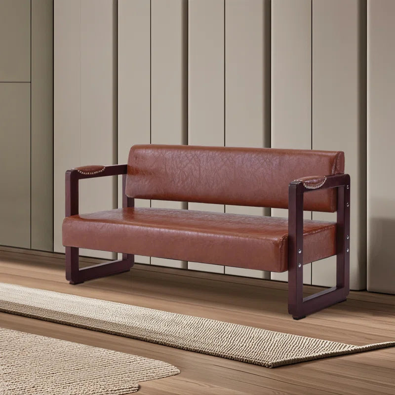 Dharishan Faux Leather Bench with Backrest and Rivet Detailing for Waiting Room Seating