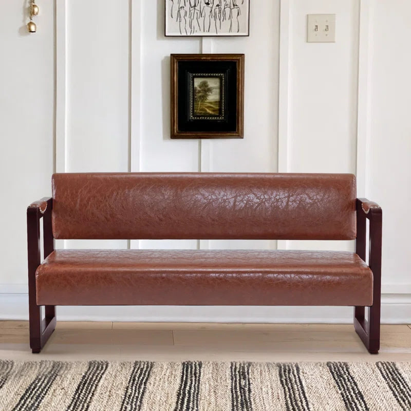 Dharishan Faux Leather Bench with Backrest and Rivet Detailing for Waiting Room Seating
