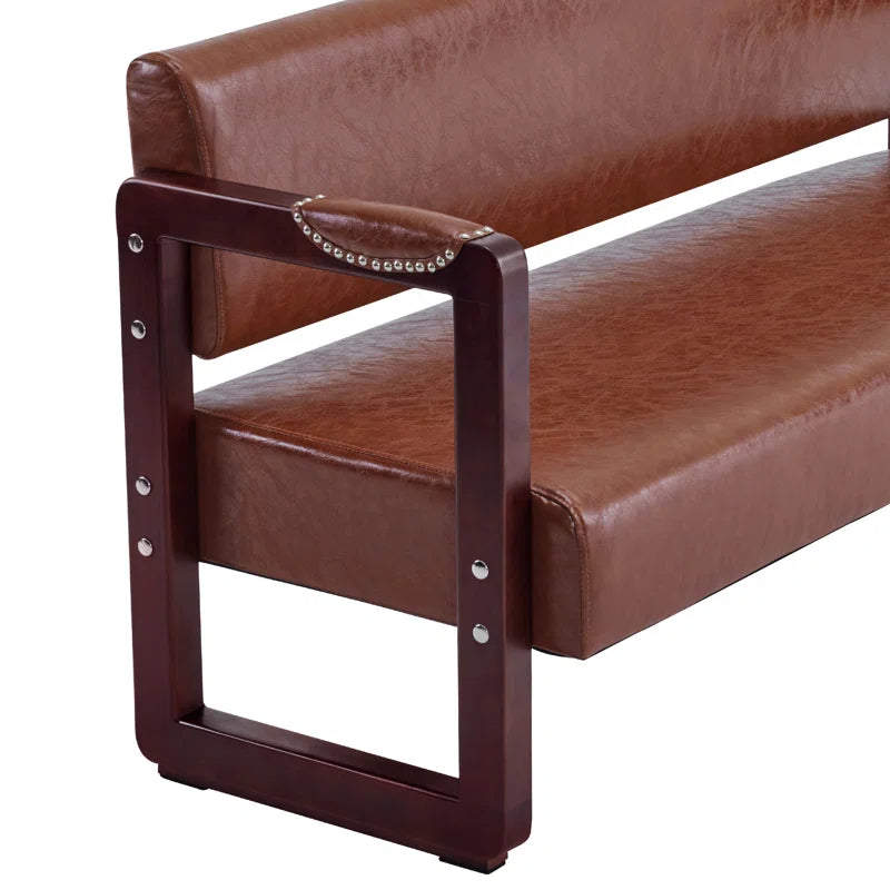 Dharishan Faux Leather Bench with Backrest and Rivet Detailing for Waiting Room Seating