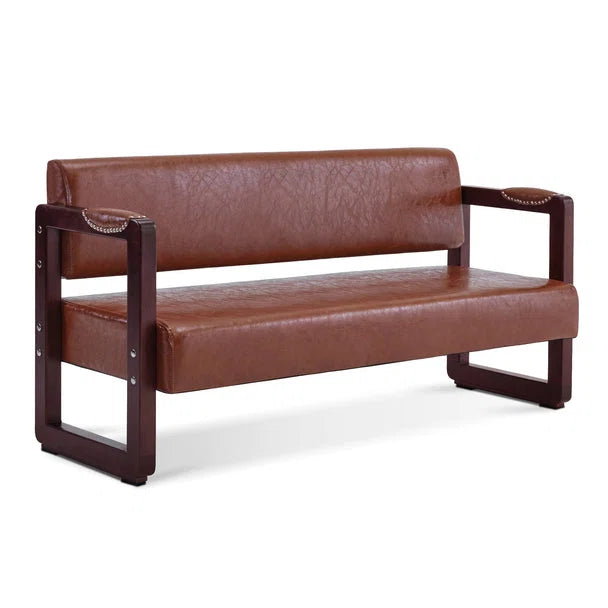 Dharishan Faux Leather Bench with Backrest and Rivet Detailing for Waiting Room Seating