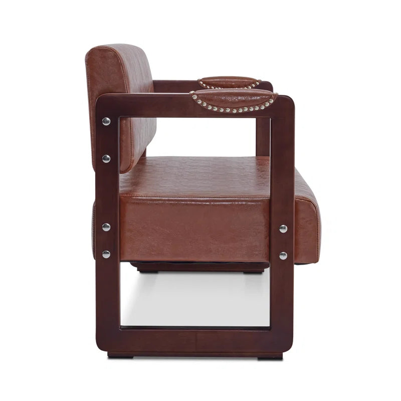 Dharishan Faux Leather Bench with Backrest and Rivet Detailing for Waiting Room Seating
