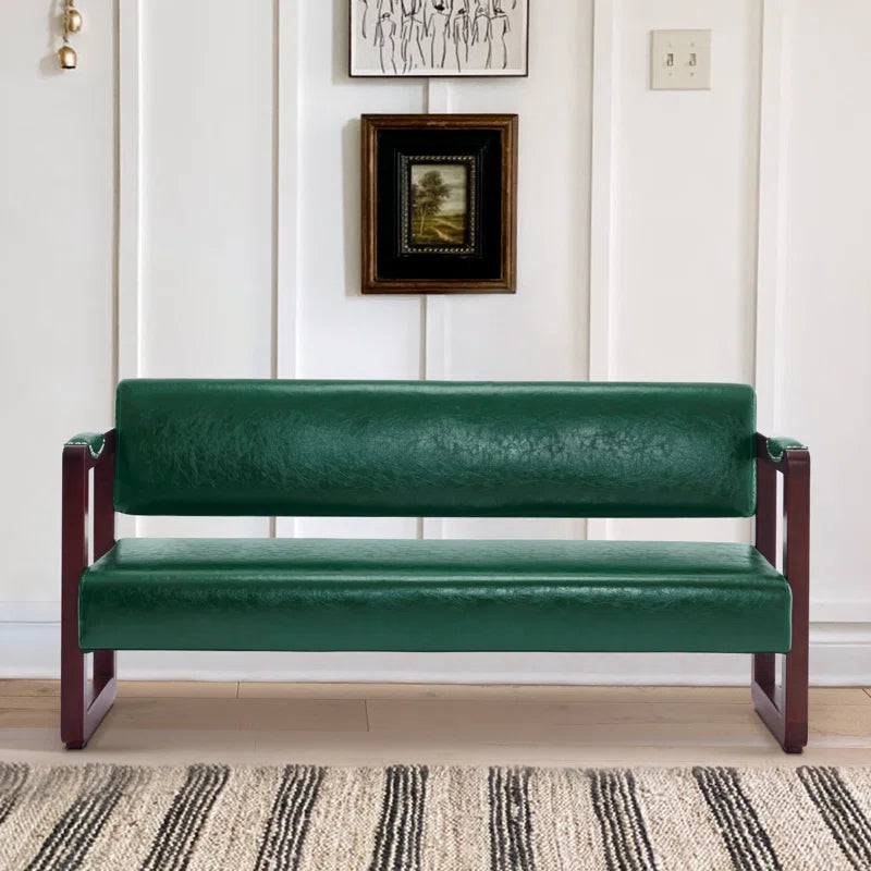 Dharishan Faux Leather Bench with Backrest and Rivet Detailing for Waiting Room Seating