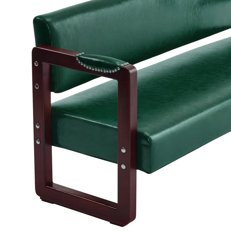 Dharishan Faux Leather Bench with Backrest and Rivet Detailing for Waiting Room Seating