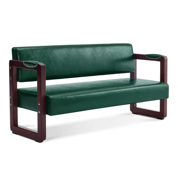 Dharishan Faux Leather Bench with Backrest and Rivet Detailing for Waiting Room Seating