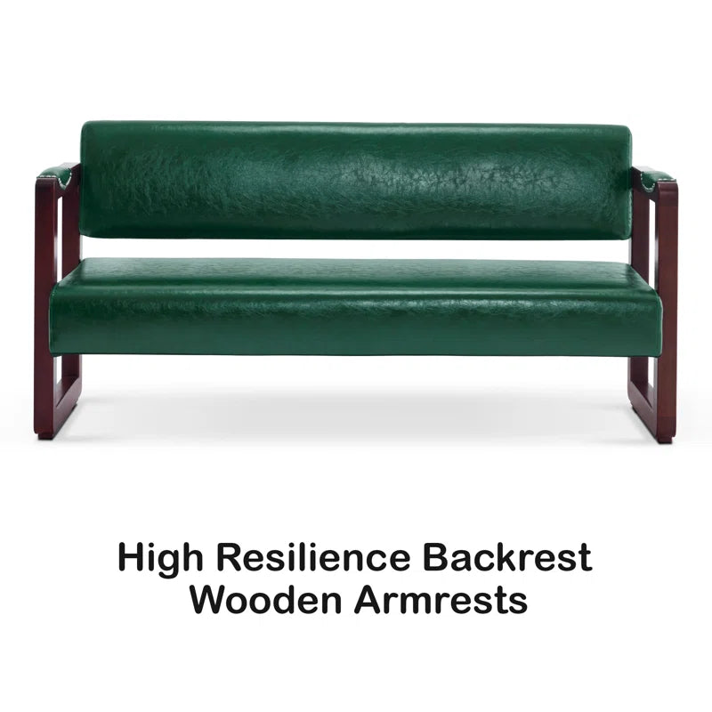 Dharishan Faux Leather Bench with Backrest and Rivet Detailing for Waiting Room Seating