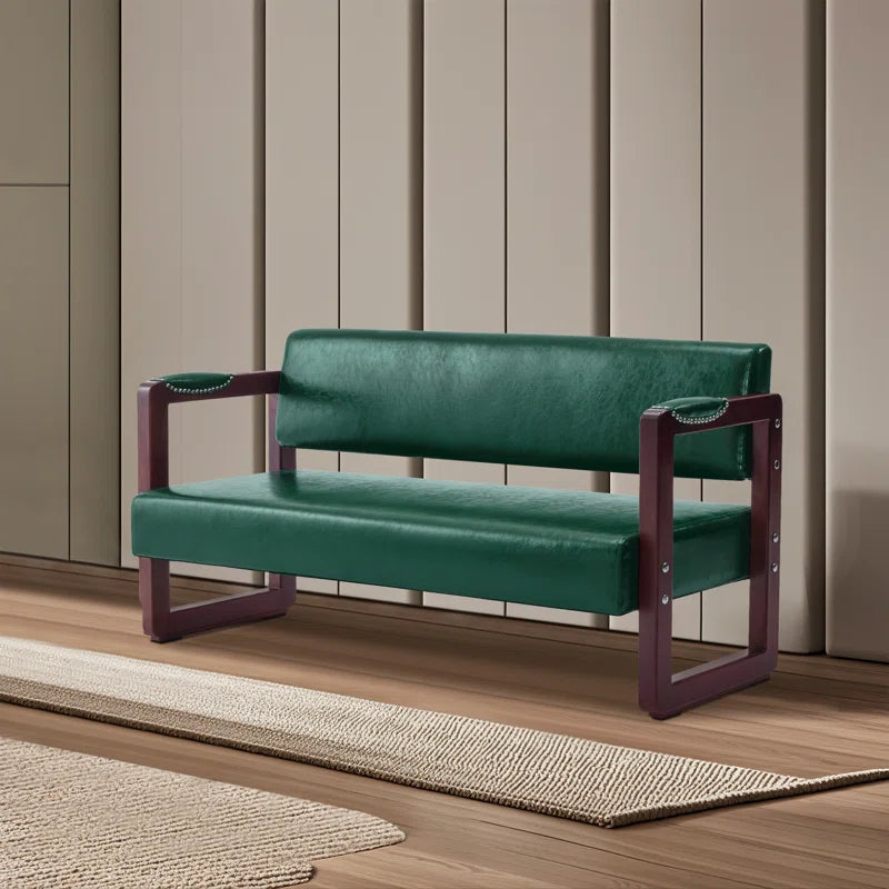 Dharishan Faux Leather Bench with Backrest and Rivet Detailing for Waiting Room Seating