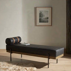 Havelson Genuine Leather Upholstered Bench - Wooden Bazar