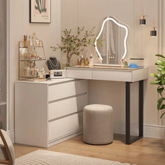 Alix Vanity Desk with Mirror and Lights - Wooden Bazar