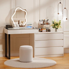 Alix Vanity Desk with Mirror and Lights - Wooden Bazar