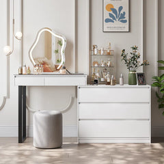 Alix Vanity Desk with Mirror and Lights - Wooden Bazar