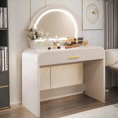 Faasterate Makeup Vanity Table with Touch Screen Lighted Mirror, Dressing Table with A Drawer and Curved Edges
