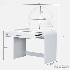 Faasterate Makeup Vanity Table with Touch Screen Lighted Mirror, Dressing Table with A Drawer and Curved Edges
