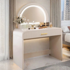 Faasterate Makeup Vanity Table with Touch Screen Lighted Mirror, Dressing Table with A Drawer and Curved Edges