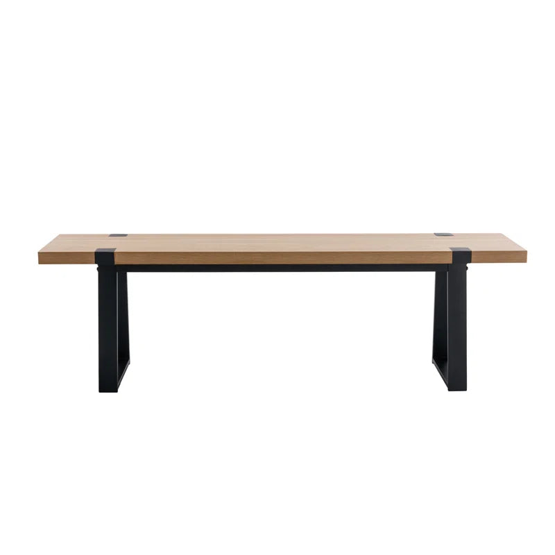 Narator Modern Wood Bench  Industrial Table Benches with Black Metal Legs for Dining Room